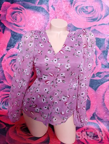 Vero Moda Розова феерична блуза на цветя С, снимка 1 - Блузи с дълъг ръкав и пуловери - 37553328