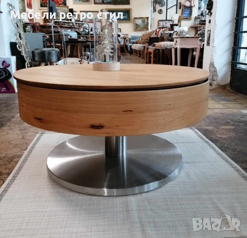 Кръгла холна маса с прибиращ се плот, вътрешен рафт и стабилна основа. , снимка 4 - Маси - 52169019