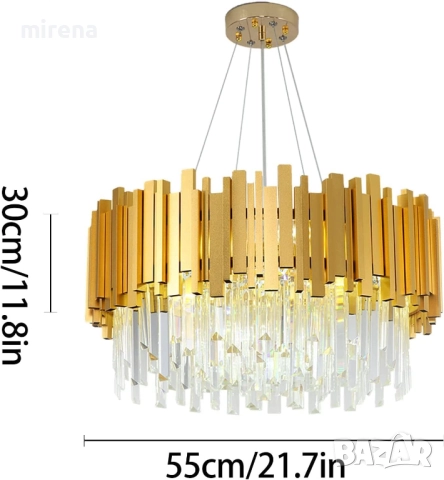 Модерен полилей с кристално осветително тяло, златен, сребърен