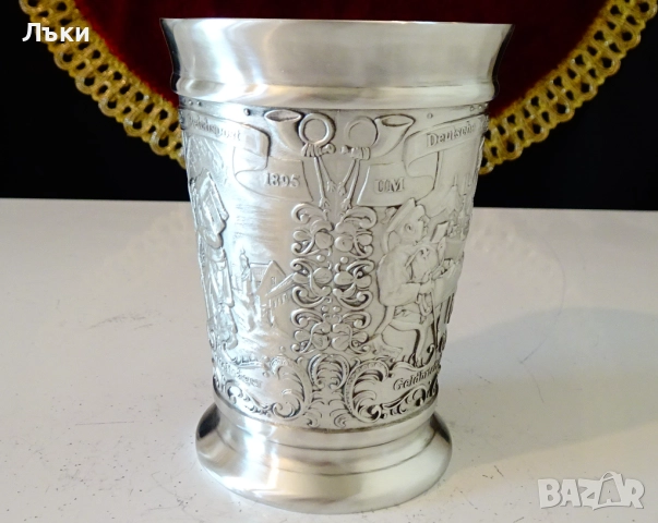 Чаша от калай за вино с пощальони. , снимка 3 - Антикварни и старинни предмети - 51591172