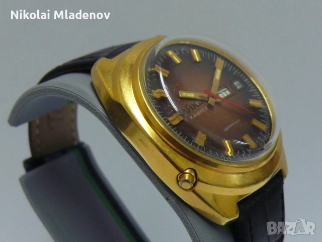 Съветски Позлатен ЧАЙКА/CHAIKA Мъжки ръчен часовник, работещ! С ден/дата, снимка 3 - Мъжки - 53178876