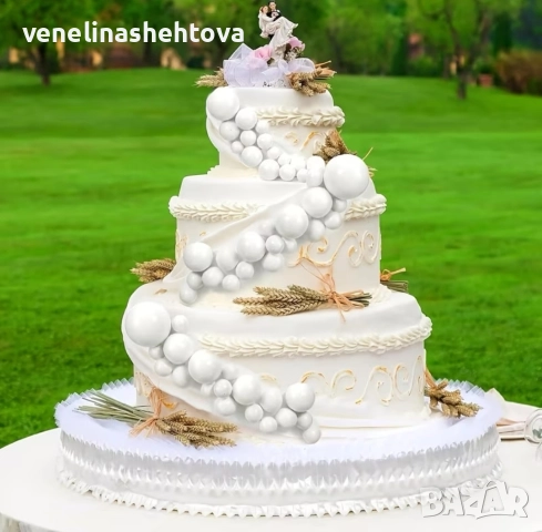 120 броя топчета топки на тел от стиропор за декорация на торта бели бял цвят, снимка 2 - Други - 52720431