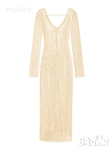 Плетена рокля с разширен дълъг ръкав, налична в два цвята 🥥, снимка 4 - Рокли - 49206271