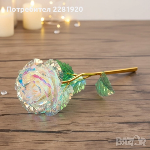 Роза в цветовете на дъгата – изискан подарък за любов и благодарност, снимка 5 - Арт сувенири - 52848910