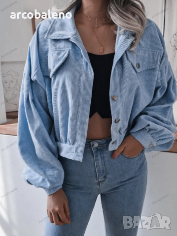 Ежедневно късо дамско кадифено яке с дълъг фенер ръкав, 3цвята , снимка 15 - Якета - 44536629