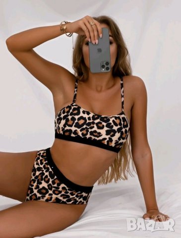 Леопардов бански с висока талия, снимка 1