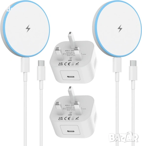Безжично магнитно зарядно за iPhone (2 броя), 15W Mag-Safe зарядна подложка и 20W кабелно зареждане
