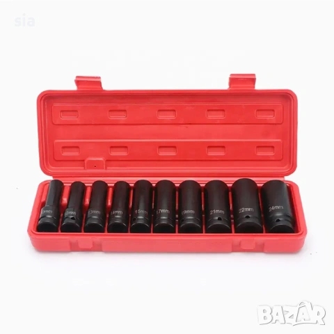 Комплект вложки за гайковерт, 10 броя дълбоки ударни, Комплект камъни 