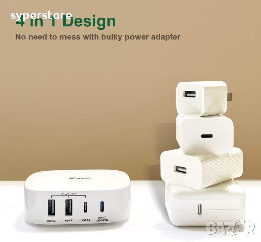 Зарядно 220V 4 USB порта и Type C, 35W Fast Charge Digital One SP00883 Quick Power Charge 3.0, 1м, снимка 2 - Друга електроника - 42385491