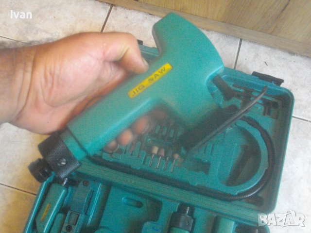 Комплект 5бр. Пневматични Различни Машини Аксесоари В Куфар-Мини Лентов Шлайф,Зеге,Ъглошлайф,Стойка, снимка 12 - Други инструменти - 42445186