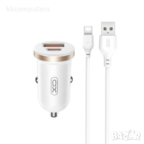 Зарядно устройство за кола комплект XO CC56 PD 30W QC 1x USB 1x USB-C с кабел USB - USB-C, Бял, снимка 2 - Зарядни за кола - 50448544