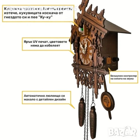 Стенен дървен часовник с кукувица, традиционна дървена къща,ръчно изработен,Шале Европейски стил , снимка 3 - Стенни часовници - 52370303