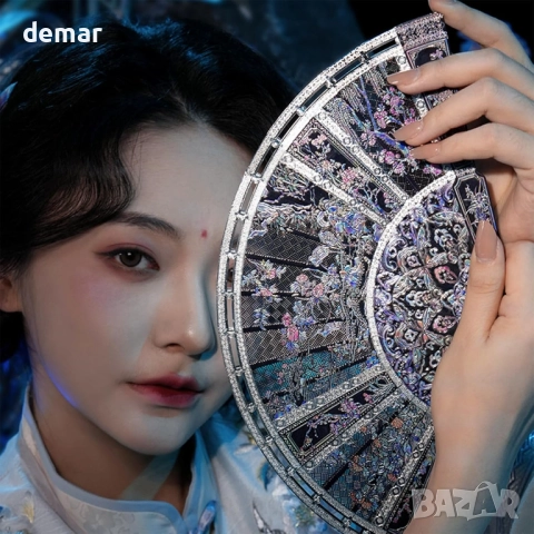 Метален 3D пъзел Piececool - сгъваемо ветрило с шарен абажур от седеф, 46 части, снимка 2 - Пъзели - 52097645