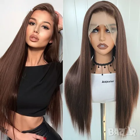 Кестеняво кафява Lace Front перука 13x4 - дълга права коса 77 см