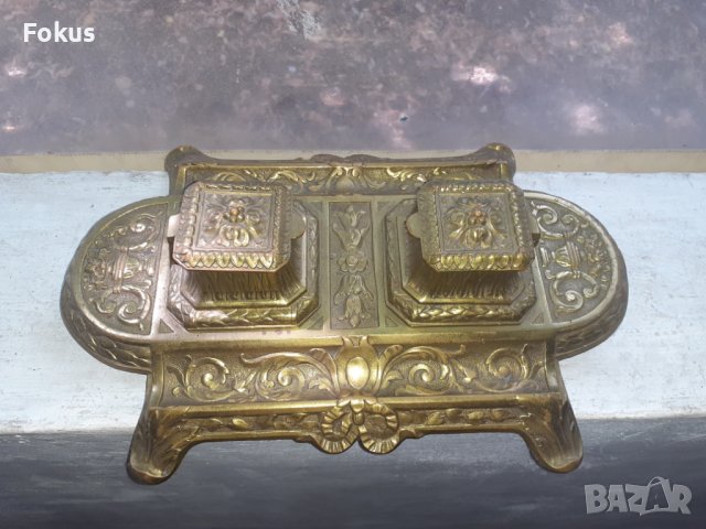 Страхотна стара бронзова барокова мастилница - Антика, снимка 2 - Антикварни и старинни предмети - 37714659