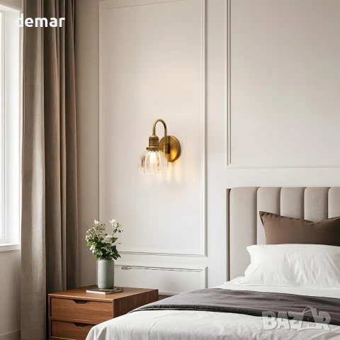 Стенна лампа JIMUBEAM Vintage Gooseneck с прозрачен стъклен абажур тип лале, снимка 3 - Лампи за стена - 50591230