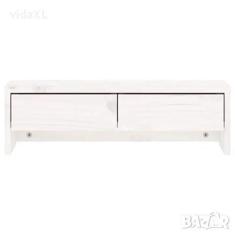 vidaXL Поставка за монитор, бяла, 50x27x15 см, бор масив, снимка 5 - Шкафове - 56147950