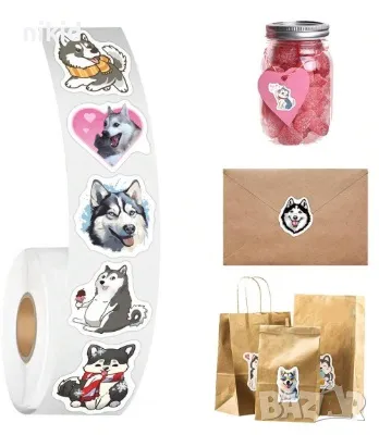 100 бр куче Хъски самозалепващи лепенки стикери за ръчна изработка за подарък, снимка 3 - Други - 47374659