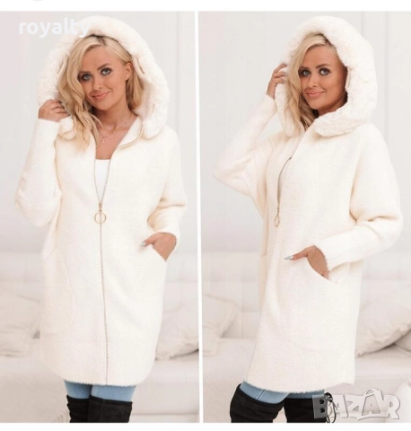 Бяло меко дамско палто от алпака