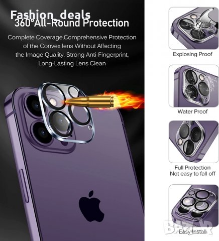 Нови 3 броя стъклен протектор за екран + 3 за камера телефон iPhone 14 Pro Защита Айфон, снимка 5 - Стъкла за телефони - 38171388