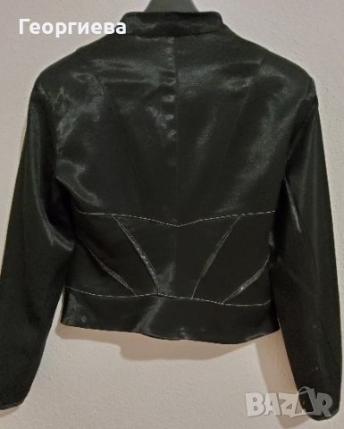 Вталено черно сако с кожени декорации, снимка 5 - Сака - 37891242