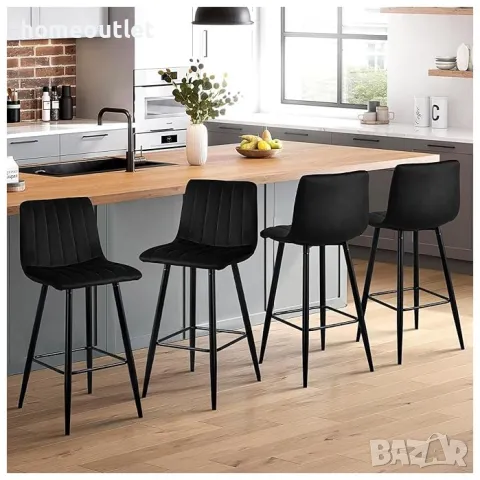 Бар стол с кадифена дамаска, к-т от 2бр - C-UDC051BL, снимка 2 - Столове - 49098754