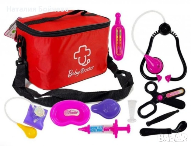 Детска докторска чанта Baby Doc с аксесоари – Червена, снимка 2 - Образователни игри - 53381818