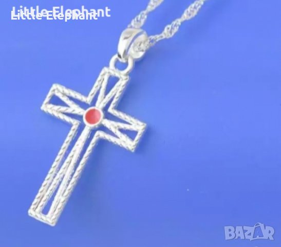 Sale Сребърно колие с ланче,кръстче with red point/ново