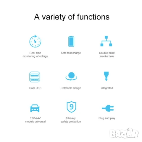 Разклонител за автомобилен контакт + двойно USB QC3.0 бързо зарядно, снимка 9 - Аксесоари и консумативи - 51236888