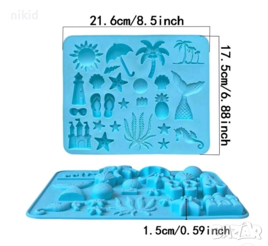 Морски плаж море палма морски опашка слънце водорасло мида силиконов молд форма фондан шоколад гипс , снимка 4 - Форми - 51431085