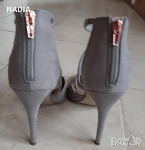 Сиви обувки на ток, снимка 4 - Дамски обувки на ток - 31981597