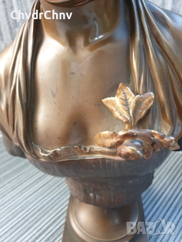 49см-10кг Laurent статуетка-бюст/стара френска бронзова скулптура/фигура на жена-млада дама, снимка 10 - Статуетки - 52967354