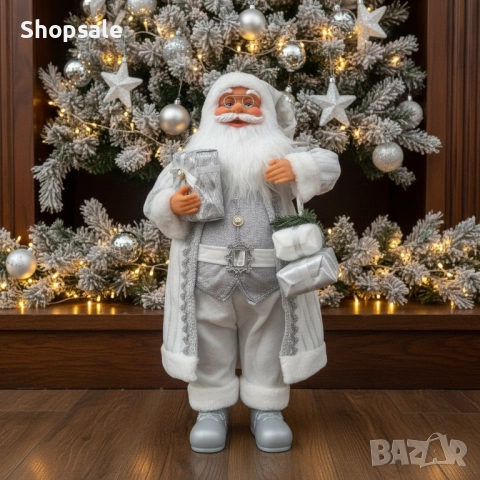 Дядо Коледа в сребристо – празнична фигура, която носи магия и уют у дома (50 / 70 см), снимка 3 - Декорация за дома - 52696585