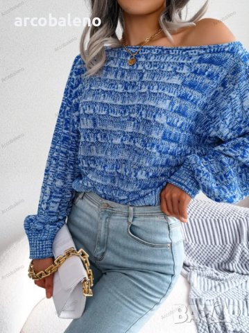 Дамски цветен плетен пуловер с дълъг ръкав и отворени рамена, 3цвята - 023, снимка 17 - Блузи с дълъг ръкав и пуловери - 39783629