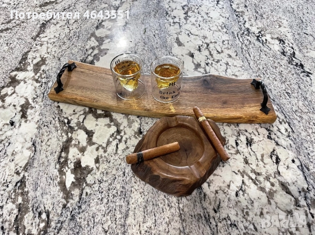 Поднос и пепелник от орех, снимка 2 - Прибори за хранене, готвене и сервиране - 52318899