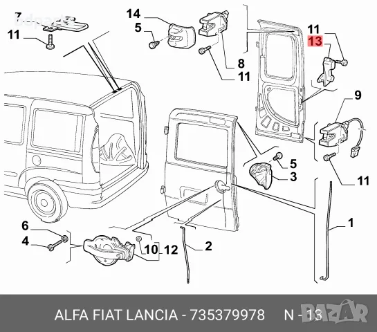 735379978 Вътрешна дръжка за отваряне на задна дясна врата FIAT DOBLO 2000-2010, черна, снимка 5 - Части - 56140962