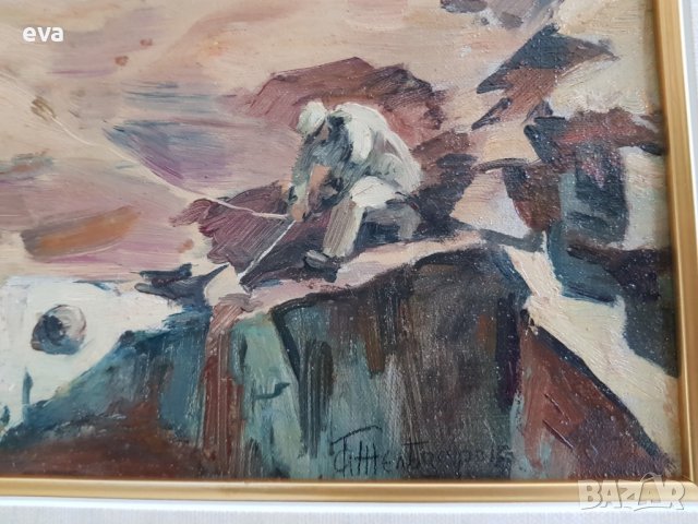 Георги Железаров 1897- 1982 Полагане основи на къща масло, снимка 6 - Картини - 38892080