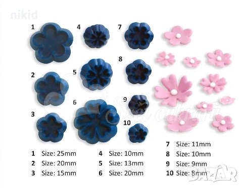 10 бр мини цветчета цветя тичинки маргаритки иглика пластмасови форми резци резец фондан декор, снимка 1 - Форми - 40213785
