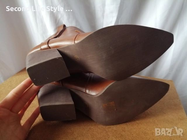 № 40 дамски кожени боти в каубойски стил в кафяв цвят, снимка 10 - Дамски боти - 53355007