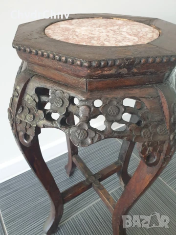 62см конзолна маса дърворезба-мрамор/дървена масичка-пиедестал-поставка за саксия, снимка 6 - Антикварни и старинни предмети - 51302142