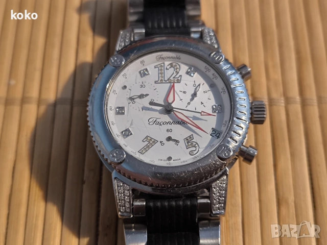 Часовник с диаманти Faconnable, снимка 6 - Мъжки - 53212353