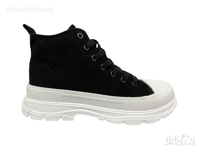 Дамски кецове от текстил на платформа в бежово и черно - 2262, снимка 2 - Кецове - 34236768