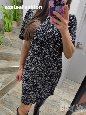 Сива рокля с пайети, снимка 2 - Рокли - 52710892