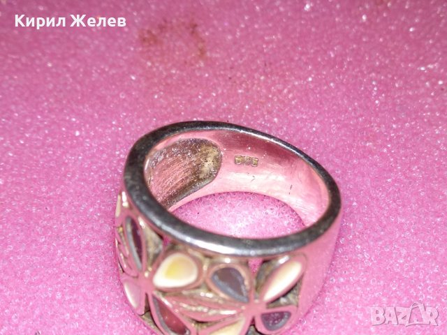 ФЛОРАЛЕН ЕМАЙЛИРАН СРЕБЪРЕН ПРЪСТЕН СРЕБРО 925 АНГЛИЙСКИ СТАРА РЪЧНА ИЗРАБОТКА 41844, снимка 9 - Пръстени - 44405920