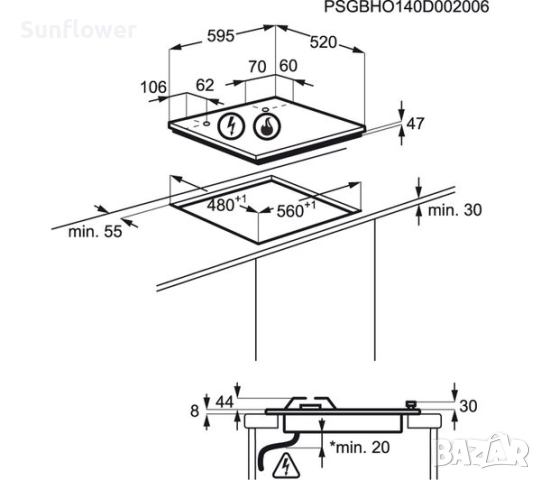 Zanussi черен стъклокерамичен газов плот за вграждане , снимка 4 - Печки, фурни - 51458571