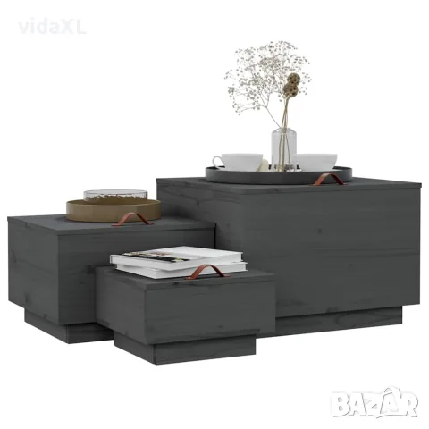 vidaXL Кутии за съхранение с капаци 3 бр сиви борова дървесина масив, снимка 4 - Кутии за съхранение - 56147949
