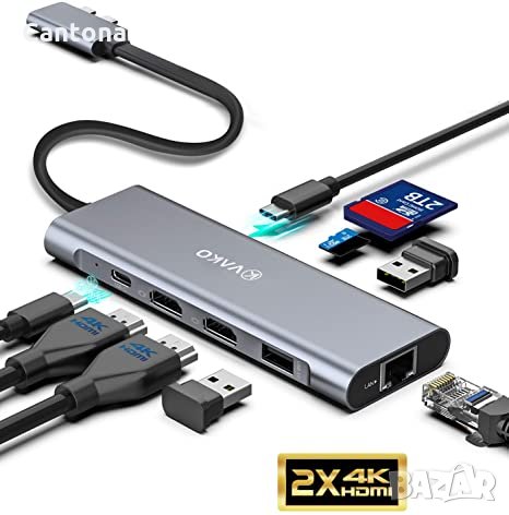VAКO USB C Hub 9 in 2, 2K and 4K-HDMI, , 2xUSB 3.0, Ports,Type C PD,Gigablit Ethernet RJ45, SD/TF