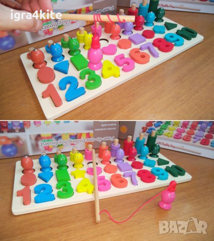 Дървена игра 4в1 с магнитни рибки Образователна и занимателна , снимка 4 - Образователни игри - 29942925