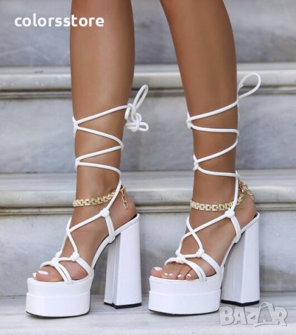 Сандали на ток - бяла кожа - FM25, снимка 2 - Сандали - 37262592