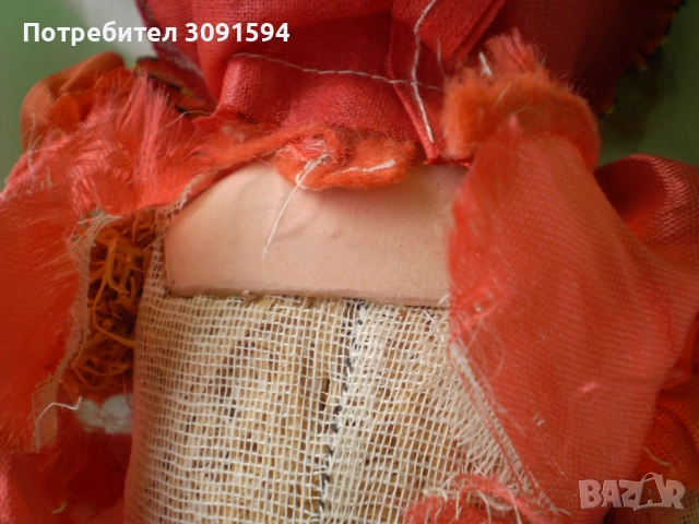 Стара кукла лице бисквит тяло плат пълно със слама, снимка 4 - Колекции - 51731760